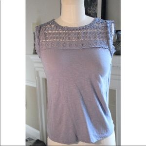 LOFT periwinkle top with crochet yoke Sz xsp
